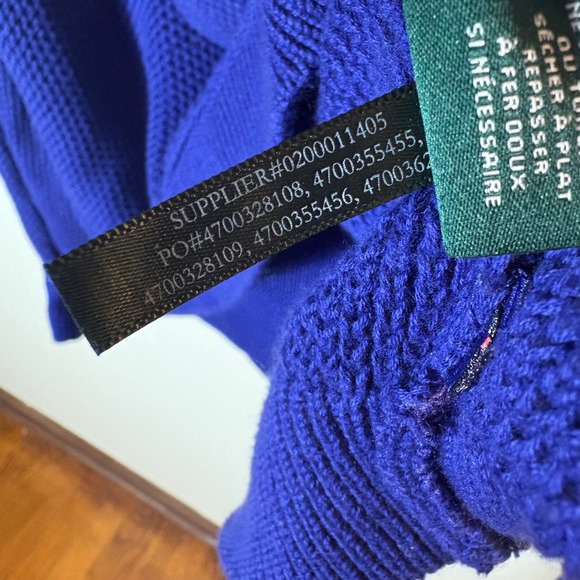 Lauren Ralph Lauren Blue Cotton Knit Hooded V-Neck Pullover Size Large - Picture 8 of 8